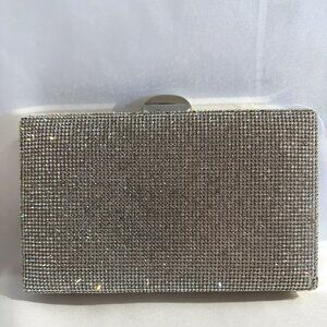 Silver Tone Metal Frame Clutch Evening Bag With Rhinestone Dressy Formal Wear